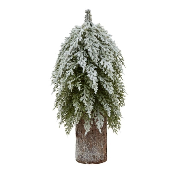 Hill Interiors Wood Snowy Fir Tree Decoration - Brown/White/Green