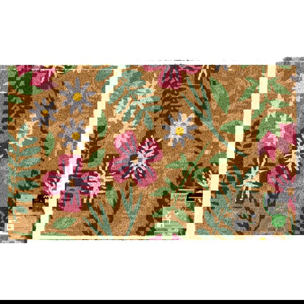 JVL Eco-Friendly Latex Backed Coir Entrance Doormat, 45x75cm - Flowers