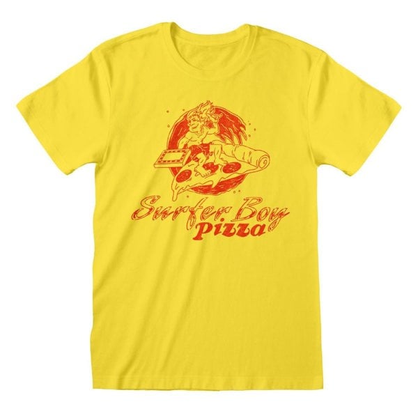 Stranger Things Unisex Adult Surfer Boy Pizza T-Shirt - Yellow