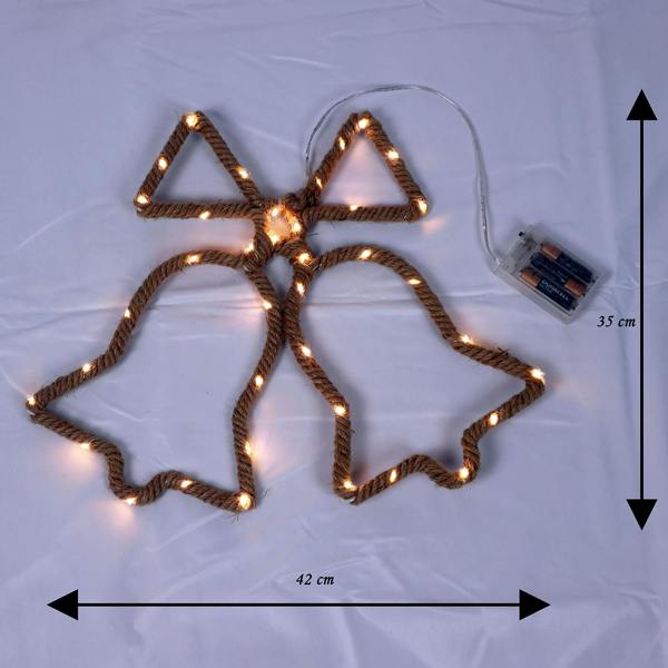 35cm Twin Bells LED Hemp Rope Light Christmas Decoration, Warm White Battery Operated Wall and Garden Display image 9