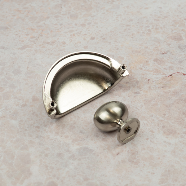 Handle & Home Brushed Nickel Classic Style Cup Handle and Coordinating Knob