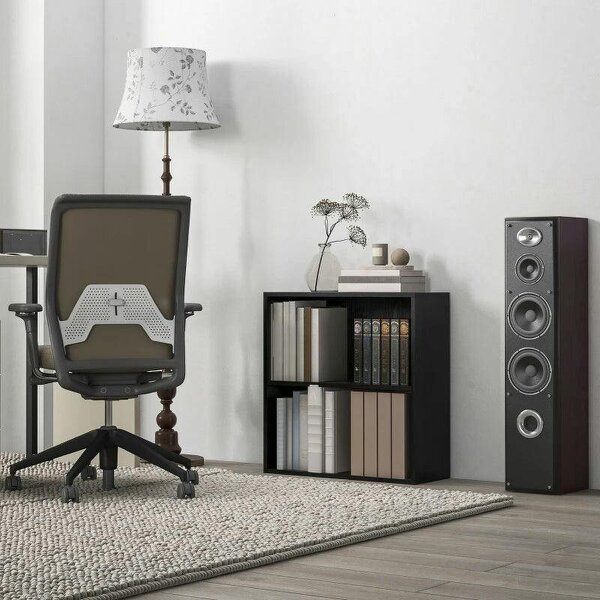 2 Tier Bookshelf, Low Bookcase with Adjustable Shelf, 2 Compartments for Home Office, Living Room, Study, Black - Black