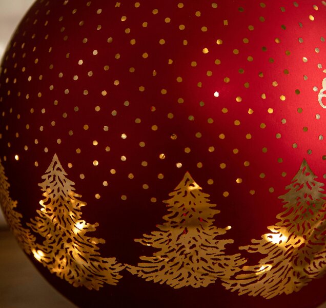 Samuel Alexander 15cm Battery Operated Light up Santa Glass Ball in Red with Warm White LEDs