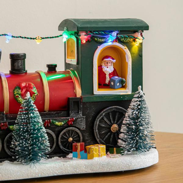 Samuel Alexander 22cm Light Up Christmas Train with Santa with 8 Multi-Coloured LEDs