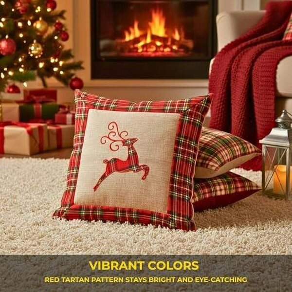Shatchi 40x40cm 40x40cm Reindeer Print Christmas Cushion Cover in Brown Hessian and Non-Woven