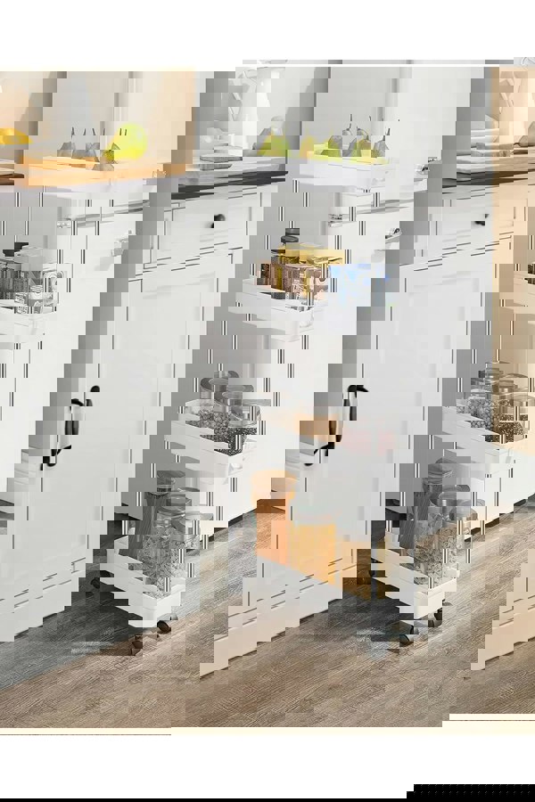 Living and Home Slim Standing 4-Tier Corner Storage Rack Shelf Plastic for Kitchen Bathroom