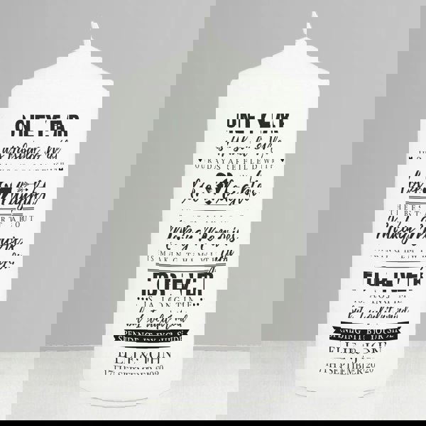 Personalised Memento Company Personalised Typography Anniversary Pillar Candle