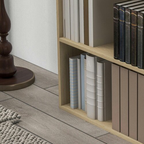 Wyld Haus Kesa Wood Natural Finish Low 2 Tier Bookcase With Adjustable Shelves