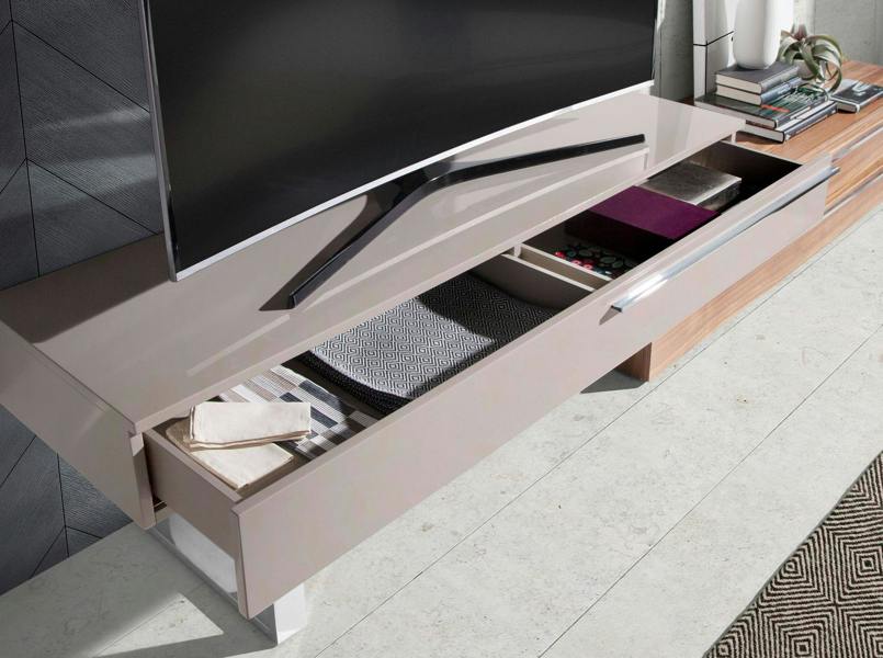 Angel Cerdá Beige Wood, Walnut and Chrome Plated Steel TV Unit 3081