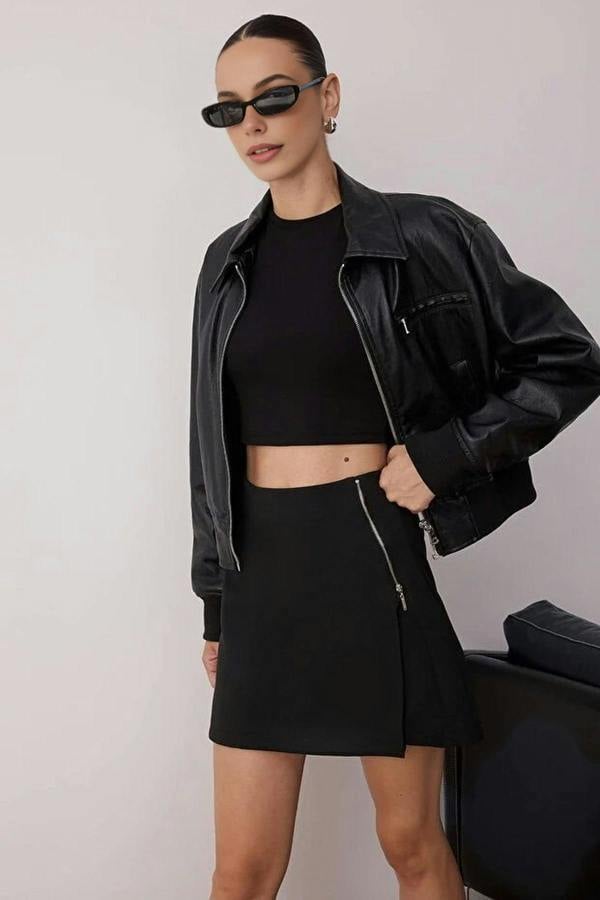 WOVCOR Woven Short Skirt with Zipper Detail