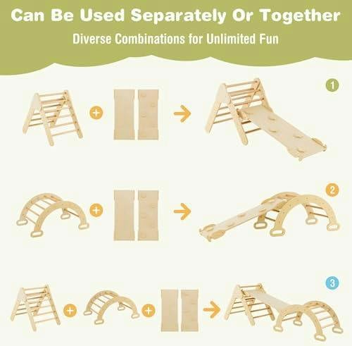 HYGRAD® 3 in 1 Climbing Frame Kids Montessori Outdoor Climbing Frame Activity Kids Indoor Gym Apparatus Playground Ramp Slider Arch Pikler set
