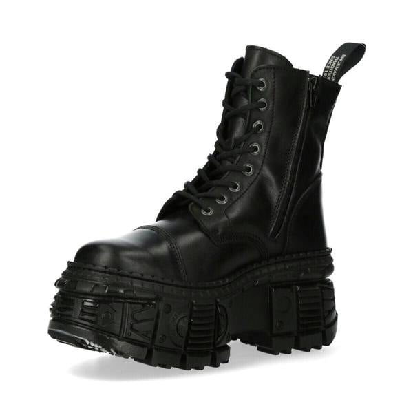 New Rock Black Goth Leather Boots-WALL083C-S5