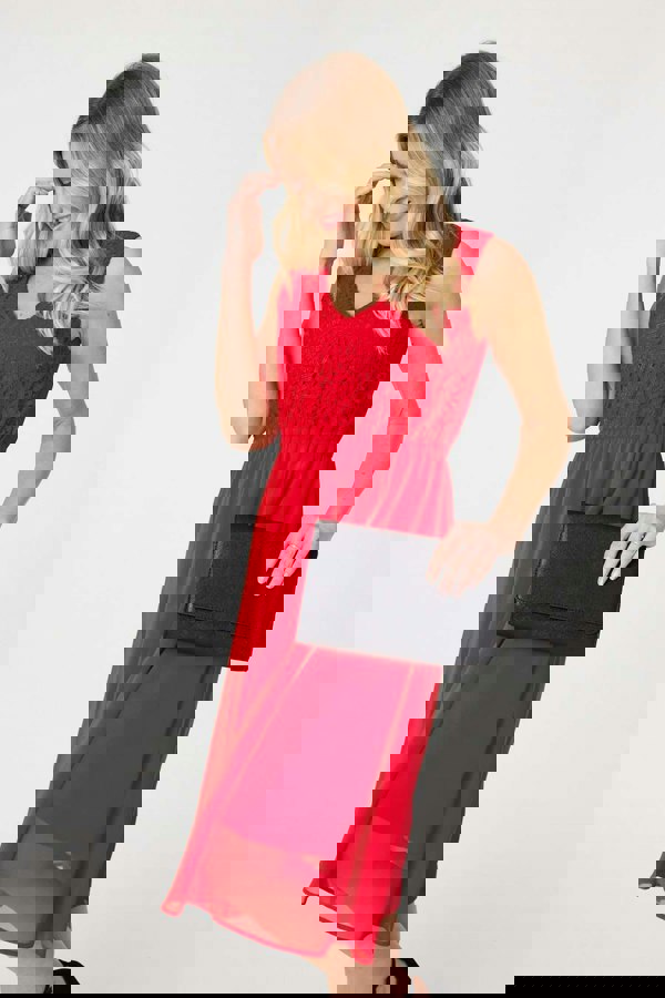 Red | Crochet Detail Sleeveless Midi Dress