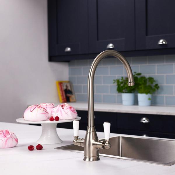 Flode Halden | Dual Lever Kitchen Sink Mixer Tap with Swivel Spout | Pewter Finish