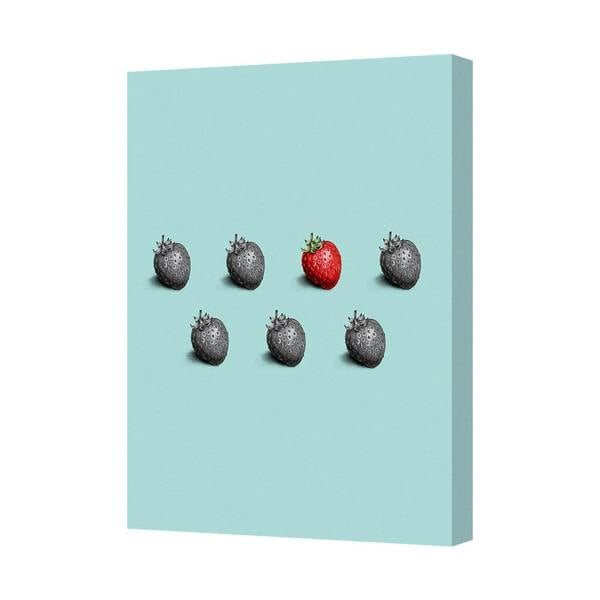 Benjamin Tate Design Contemporary Strawberry Canvas Wall Art Print With One Red Berry