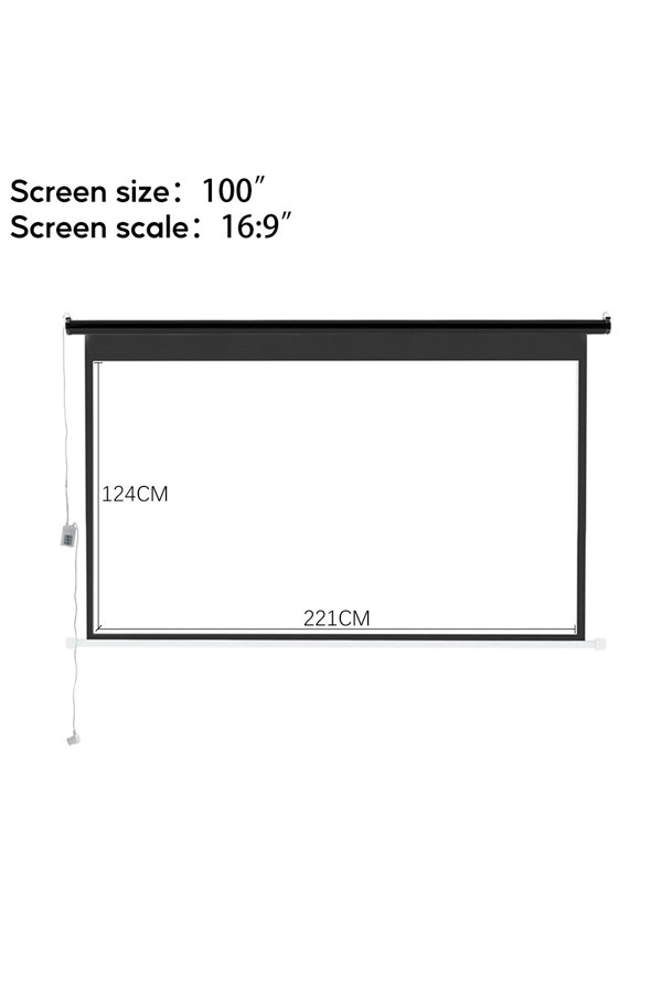 Living and Home 16:9 Electric Motorized Projector Screen with Remote, 100" Black