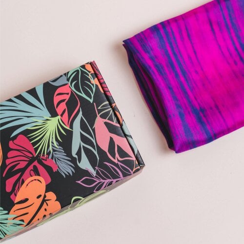 Fuchsia & Blue Brushstroke Silk Scarf – Hand-Dyed Mulberry Silk, Statement & Party Wrap