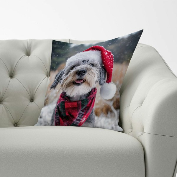 Warren Reed Snowy Christmas Dandie Dismount Terrier Cushion