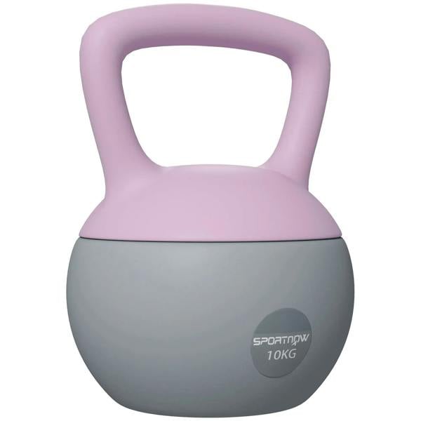 Purple and grey soft kettlebell with non-slip handle, 10kg.