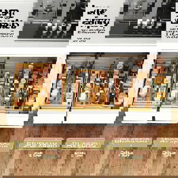 Toque Bamboo Expandable Kitchen Drawer Organiser 3-5 Slot Waterproof Storage