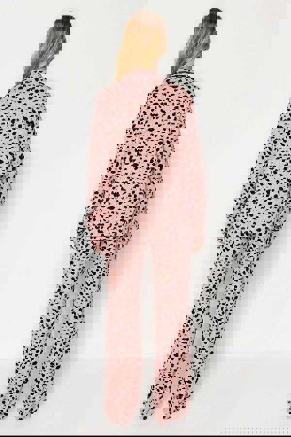 WOVCOR 2-Piece 100% Cotton Leopard Print Shirt-Pants Knit Pajama Set