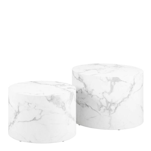 Wyld Haus Set of 2 Lille White Marble Effect Round Coffee Table