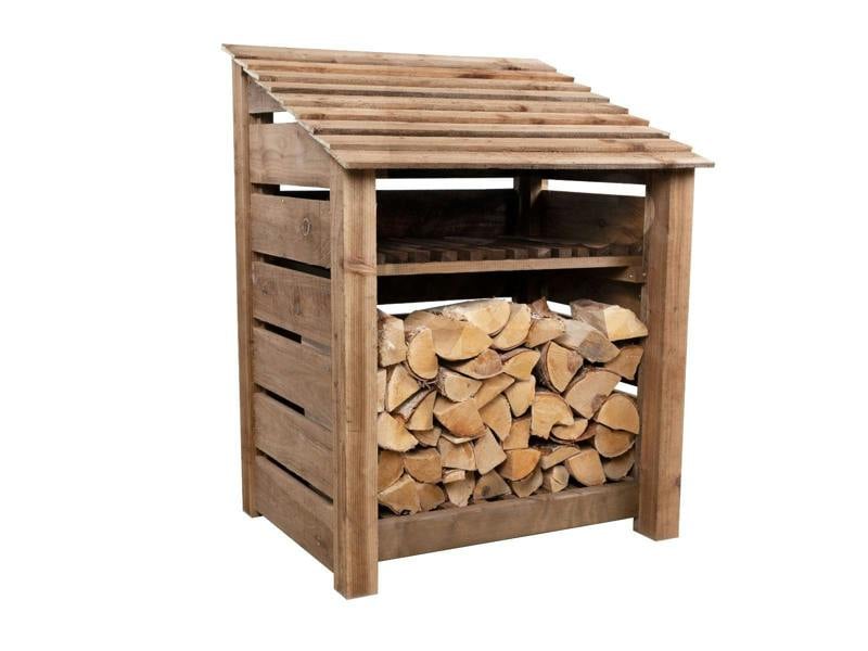 Arbor Garden Solutions Slatted Wooden Log Store with Shelf W-99cm, H-126cm or 180cm, D-88cm - Brown Finish