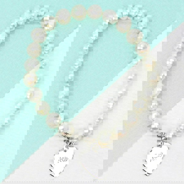 Personalised Memento Company Personalised White Freshwater Pearl Scripted Name Bracelet