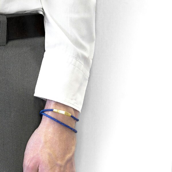 Anchor & Crew Azure Blue Liverpool 9ct Yellow Gold and Stingray Leather Bracelet