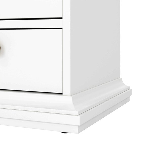 Wyld Haus Osaka Farmhouse White Wooden Bedside Table 2 Drawers 1 Open Shelf