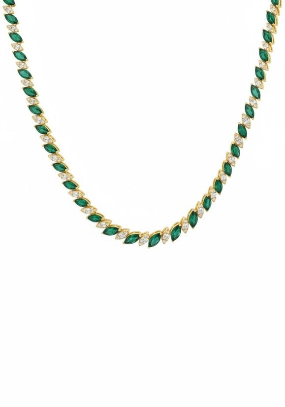 Latelita Viscountess Statement Tennis Necklace Emerald Gold