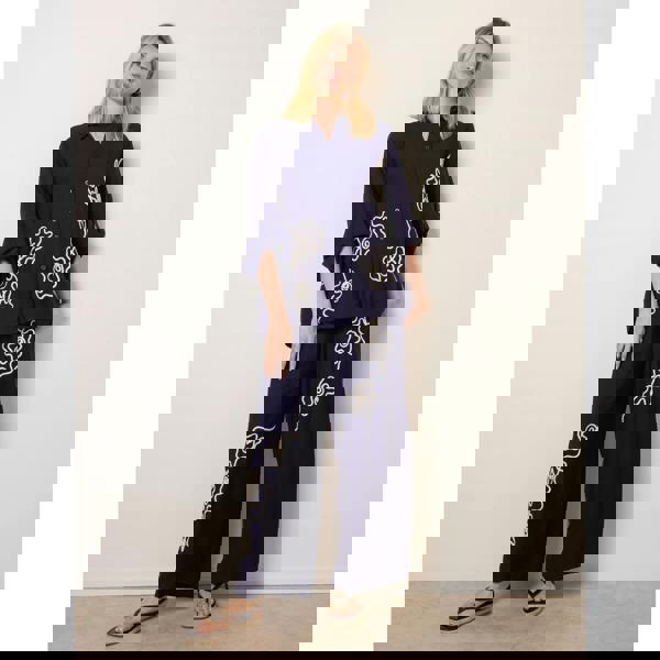 Blue Vanilla Floral Embroidery Trousers