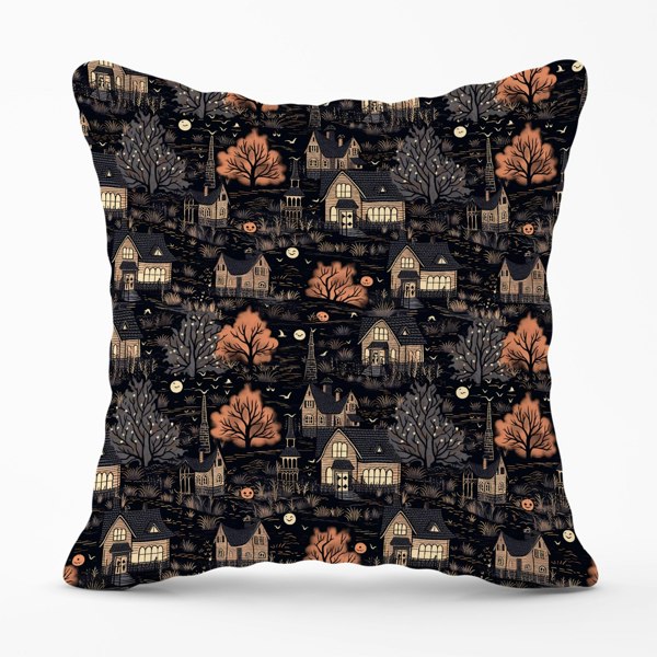 Warren Reed Spooky Haunted Houses Pattern Cushions