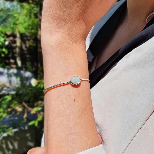 March Birthstone Aquamarine Minimalist Silver Bangle