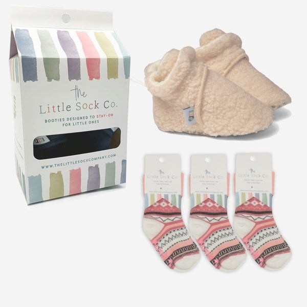 Little Sock Co. Bundle of Stay-on, Non-Slip Booties & Pink Nordic Non-slip Stay-on Socks