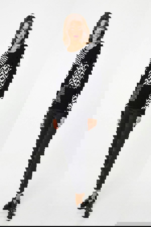 Black | Geo Print Drop Shoulder Relaxed Jumper
