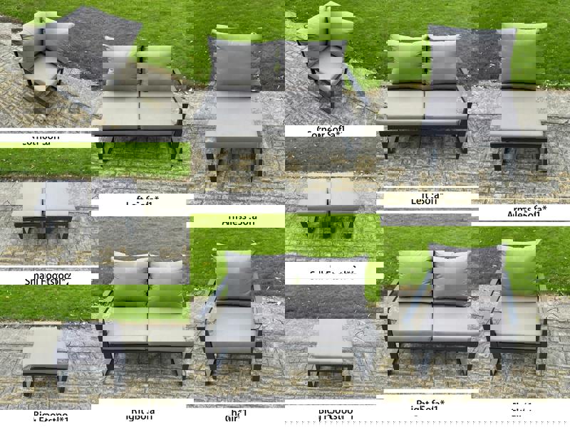 Fimous 10 Seater Aluminium Garden Furniture Set with Adjustable Rising Dining Table, Sofa, 3 Footstools, Chair - Dark Grey