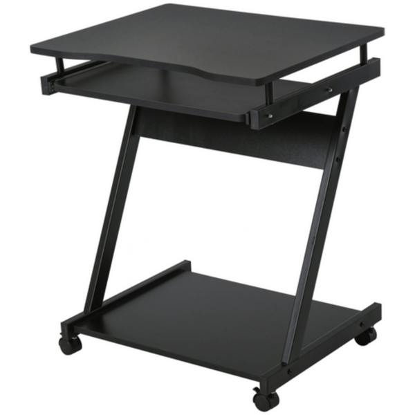 Dyzi Movable Computer Desk with Keyboard Tray Shelf and Wheels Black