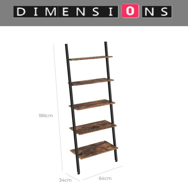 Modcraft 5-Tier Industrial Ladder Shelf – Rustic Metal & Wood Bookshelf