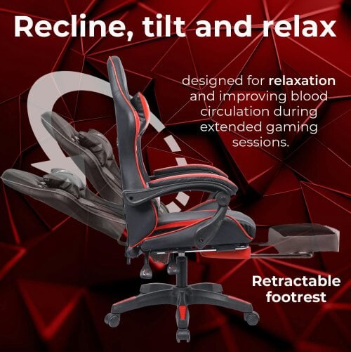Neo Red & Black PU Leather Gaming Chair With Footrest