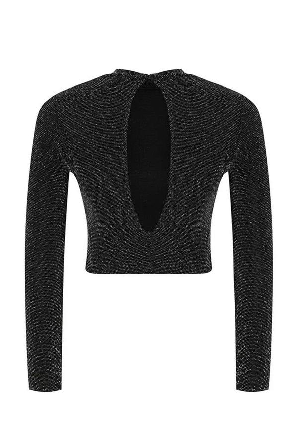 WOVCOR Crop Blouse with Back Detail and Glittery Embellishments