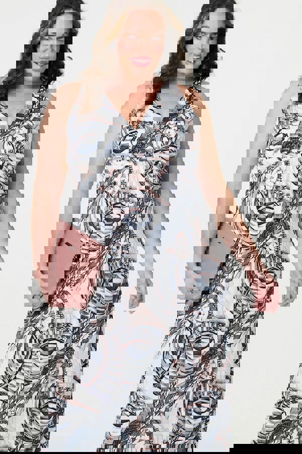 Navy | Abstract Print A-Line Maxi Dress