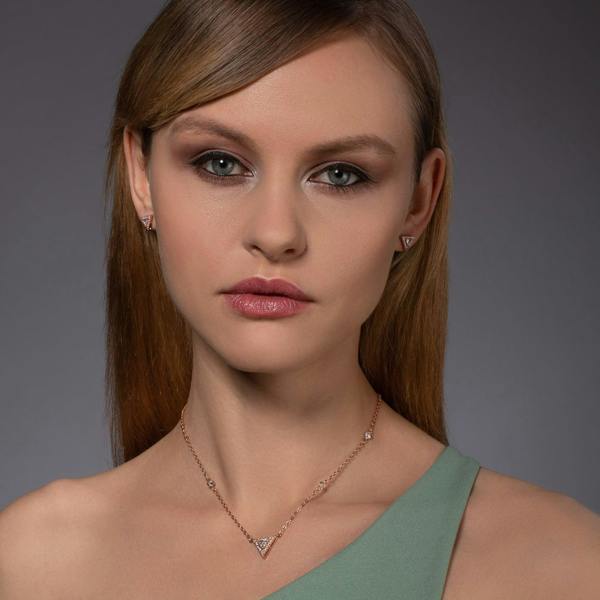Rose Gold Trillion Pendant Necklace with Cubic Zirconia - namana.london