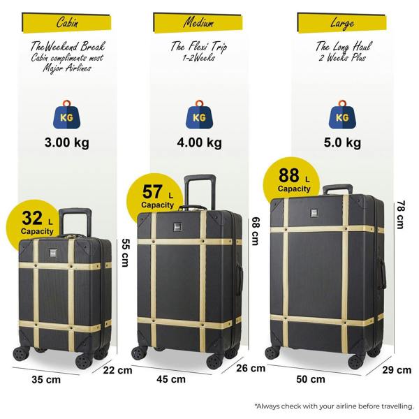 Rock Luggage Vintage Hard Shell Luggage Trunk Suitcase Set