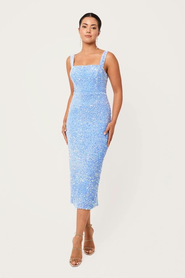 LuvForever Mavi - Sky Blue Sequin Midi Dress