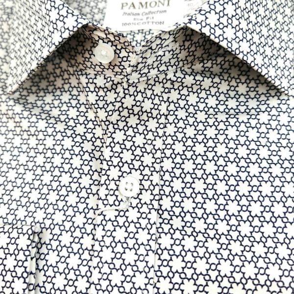 Black and White Geometric Print Slim Fit Double Cuff Shirt