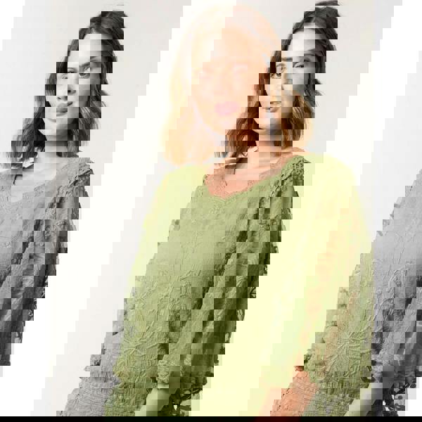 Blue Vanilla Curve Floral Lace Butterfly Sleeve Blouse