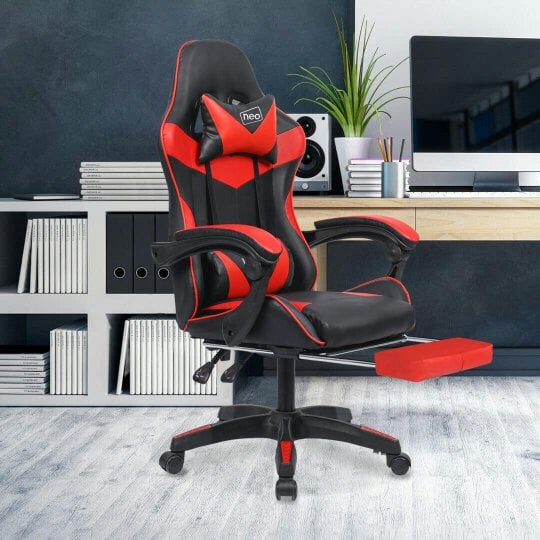 Neo Red & Black PU Leather Gaming Chair With Footrest