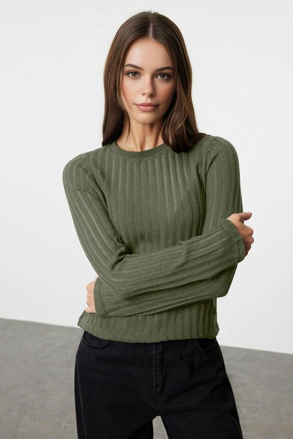 WOVCOR Transparent Crew Neck Knit Blouse
