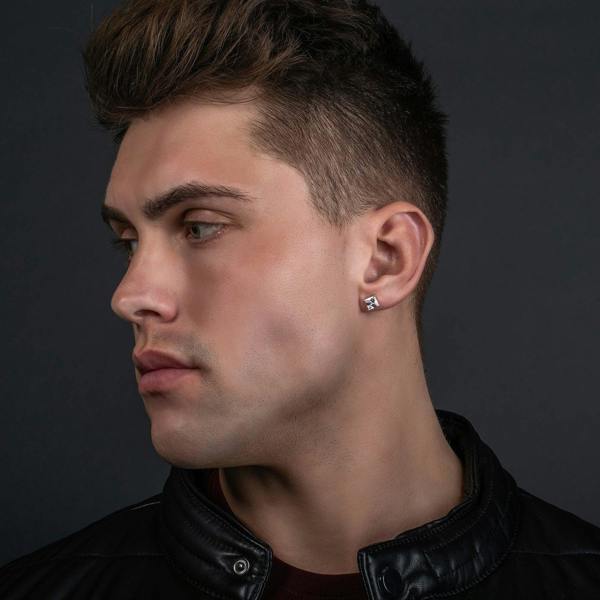 925 Sterling Silver Stud Earrings for Men with a 6mm Square Stone - namana.london